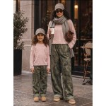 FW27-set (4 τεμαχίων) Γυναικείο & Παιδικό Παντελόνι Φούτερ Army Χακί & Μπλούζα Πλεκτή Νυχτερίδα