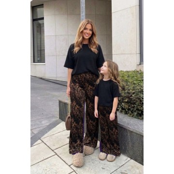 FW27-set (4 τεμαχίων) Γυναικείο & Παιδικό Παντελόνι Βελουτέ Print Leopard Skin & Μπλο΄υζα Boxy Ριπ
