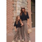FW27-set (4 τεμαχίων) Γυναικείο & Παιδικό Παντελόνι Πλεκτό Ψαροκόκκαλο  & Μπλούζα Πλεκτή Νυχτερίδα