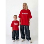 FW27-set (2 τεμαχίων)  Παιδικό Παντελόνι Δερματίνη & Μπλούζα Boxy Petitedame