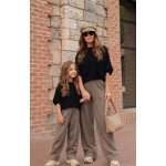 FW27-set (4 τεμαχίων) Γυναικείο & Παιδικό Παντελόνι Πλεκτό Ψαροκόκκαλο  & Μπλούζα Πλεκτή Νυχτερίδα