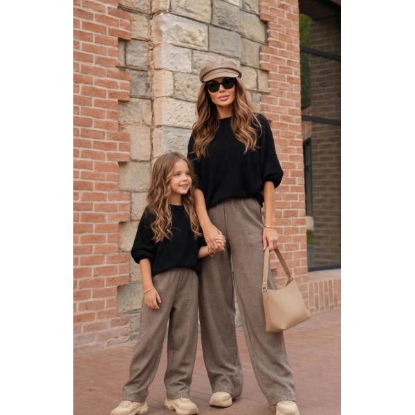 FW27-set (4 τεμαχίων) Γυναικείο & Παιδικό Παντελόνι Πλεκτό Ψαροκόκκαλο  & Μπλούζα Πλεκτή Νυχτερίδα