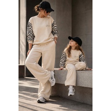 FW27-set (4 τεμαχίων) Γυναικείο & Παιδικό Φόρμα  Μπεζ Μανίκι Zebra 