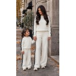 FW27-set (4 τεμαχίων) Γυναικείο & Παιδικό Φόρμα Scuba Εκρού Δαντέλα