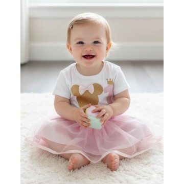 Birthday Σετ(2τεμ.) Μπλούζα Παιδική Gold Glitter MINIE & Τούτου Σατέν Φιόγκος-Ποδόγυρος