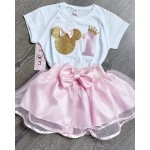 Birthday Σετ(2τεμ.) Μπλούζα Παιδική Gold Glitter MINIE & Τούτου Σατέν Φιόγκος-Ποδόγυρος
