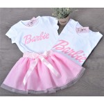 (Σετ 3 τεμαχίων) Μπλούζες Γυναικέια & Παιδική Barbie & τουτού φούστα Παιδική baby Ροζ με φιόγκο 