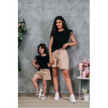 SS23-set (4 τεμάχια) Σορτσάκια Καπαρντίνα  Μπεζ & Μπλούζες κ.2021 με Φτερό και Σιρίτι Πέρλα