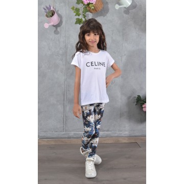 SS25-set (2 τεμαχίων) Παιδικό Κολάν Blue Floral & μπλούζα Celine