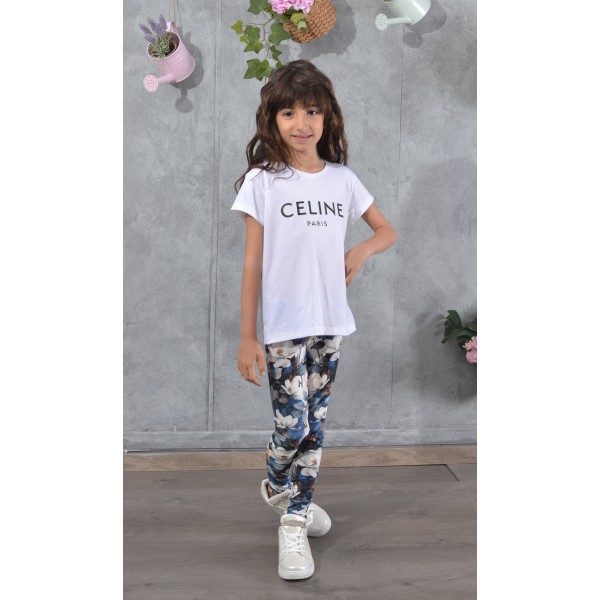 SS25-set (2 τεμαχίων) Παιδικό Κολάν Blue Floral & μπλούζα Celine