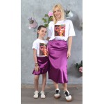 SS25-set  2 τεμαχίων Παιδική  Φούστα Σατέν Μωβ & Μπλούζα Kleopatra
