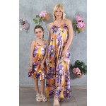 Φόρεμα Παιδικό  Σατέν Orange Floral με Βολάν