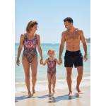 Μαγιό Ολόσωμο Σετ (3 τεμαχίων) Leopard Wild Mom-Girl & Ανδρικό Σορτς Μαγιό 
