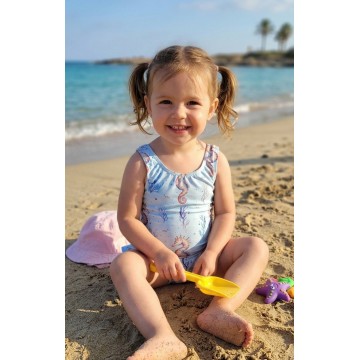 Μαγιό Ολόσωμο Παιδικό  Light Blue Seahorses Βολάν