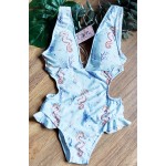 Μαγιό Ολόσωμο Γυναικείο Light Blue Seahorses Βολάν