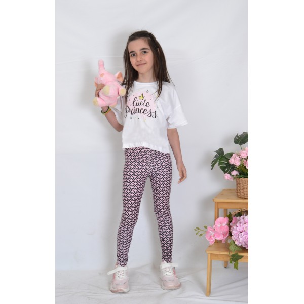 SS26-set (2 τεμαχίων) Παιδικό Κολάν Pink Square & μπλούζα Little Princes