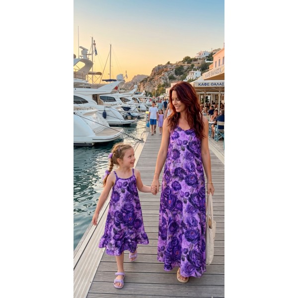 Φόρεμα Λιλά Floral (σετ 2 τεμαχίων Γυναικείο & Παιδικό) 