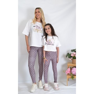 SS26-set (4 τεμαχίων) Γυναικείο & Παιδικό Κολάν Pink Square & μπλούζες Little Princes-Mom