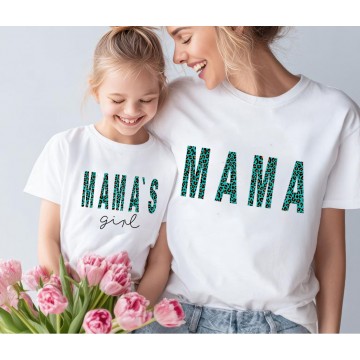 SS26-set (2 τεμαχίων)   Μπλούζες Γυναικείο & Παιδικό MAMA-MAMA'S Girl Petrol Leopard