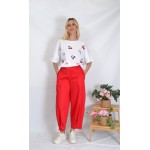SS26-set  2 τεμ. Γυναικείο Παντελόνι Buggy  Punto Κόκκινο & Μπλούζα Boxy Κερασάκια