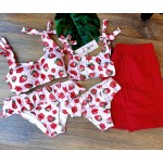 Μπικίνι Σετ (3 τεμαχίων) Strawberries Γυναικείο & Παιδικό με Βολάν-Ανδρικό Κόκκινο