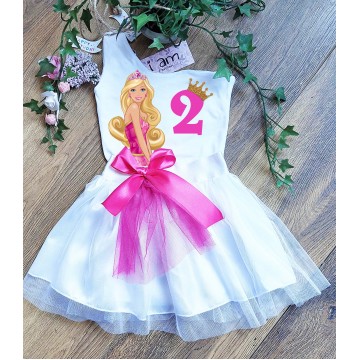 Τοπ  Παιδικό με Ένα ΄Ώμο & Τύπωμα Barbie & Τουτού Λευκή Φιόγκος-τ΄ούλι