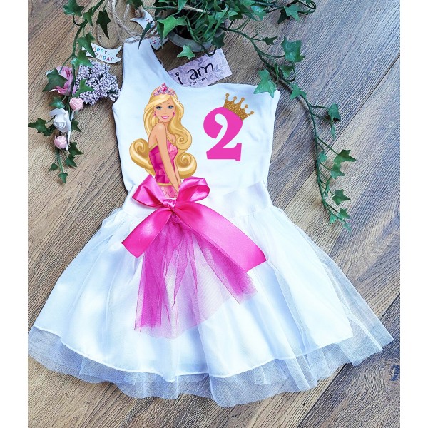 Τοπ  Παιδικό με Ένα ΄Ώμο & Τύπωμα Barbie & Τουτού Λευκή Φιόγκος-τ΄ούλι