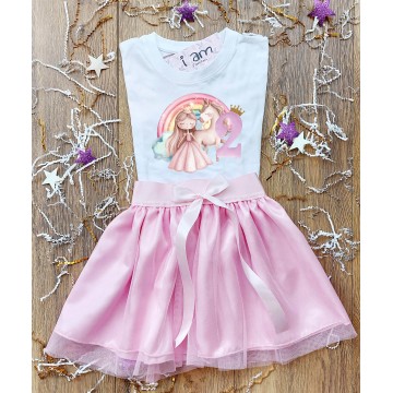 Birthday Σετ 2 τεμαχίων Μπλούζα Princess-Rainbow-Αριθμό Ηλικίας & Τούτου 