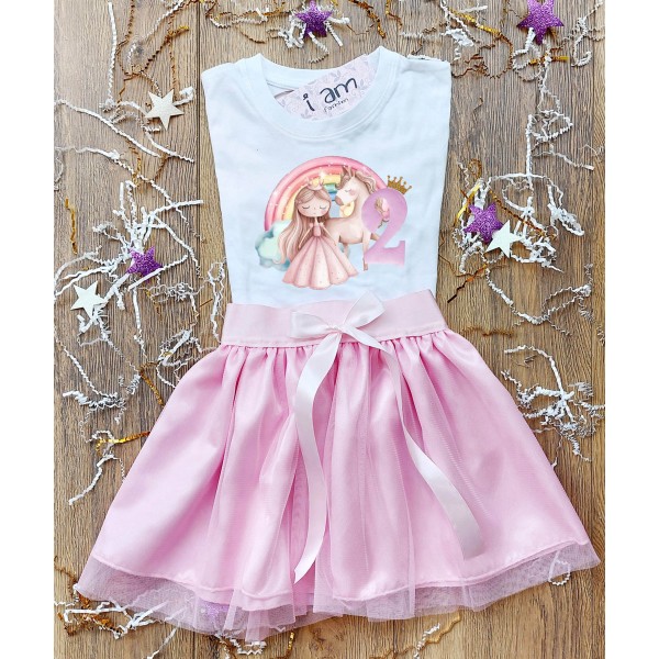 Birthday Σετ 2 τεμαχίων Μπλούζα Princess-Rainbow-Αριθμό Ηλικίας & Τούτου 