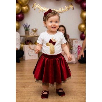 Birthday Μπλούζα Νούμερο Χρυσό Κορώνα Κόκκινο Φιογκάκι