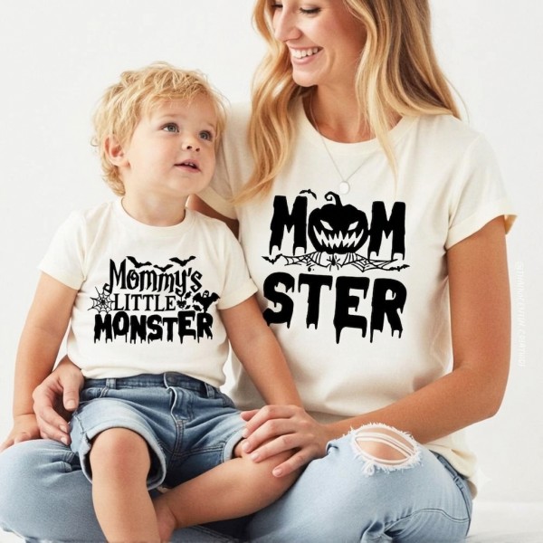Σετ (2 τεμαχίων) Μπλούζα Γυναικεία & Παιδική MOMSTER & MOMMY'S LITTLE MONSTER